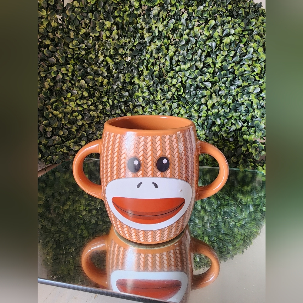 Sock Monkey Coffee MugDouble Handle Ceramic Tea Coffee CupGalerie Brown Stri